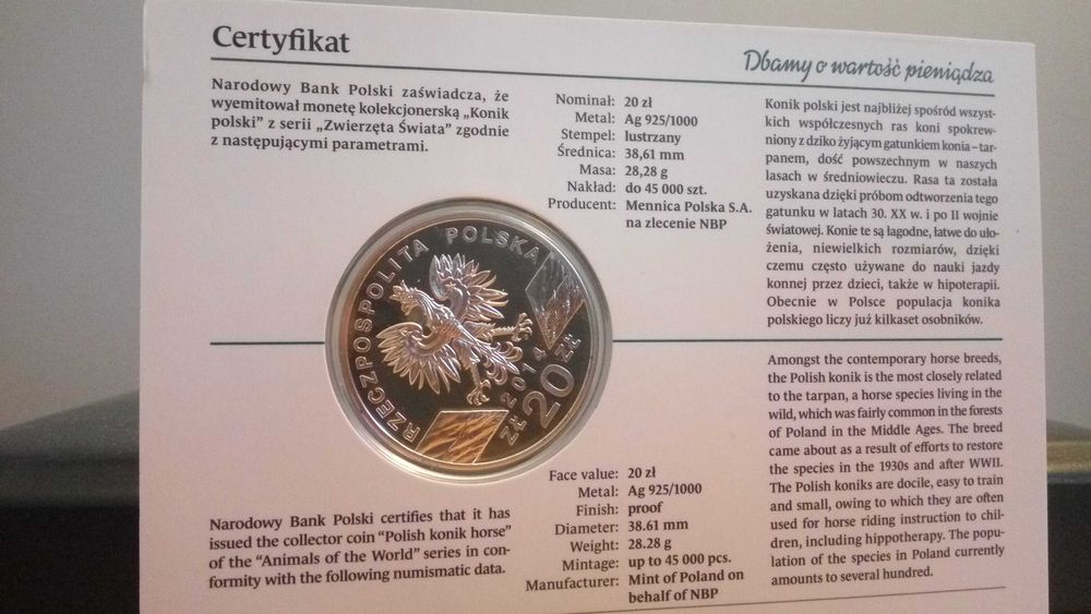 KONIK - Moneta srebrna 20 zł, Polska, Konik polski 2014, Ag 925