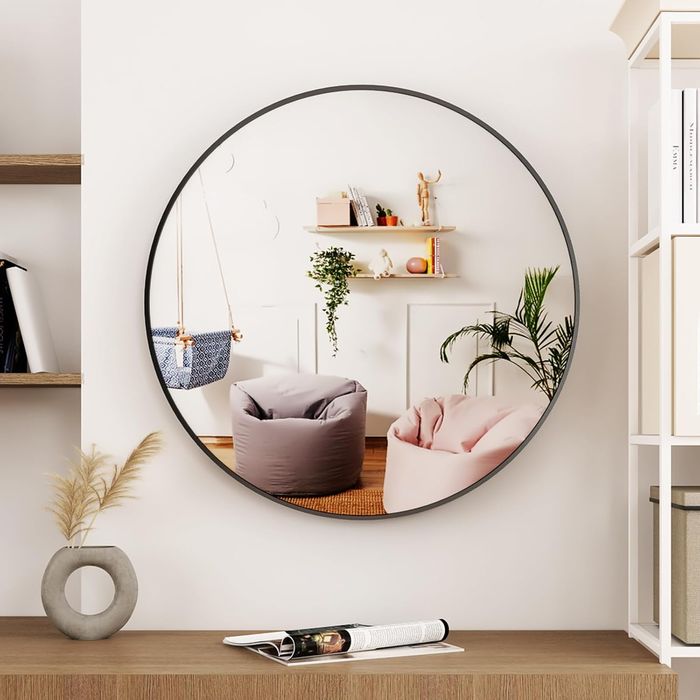Koonmi Okrągłe Lustro Ścienne 60 cm z Aluminiową Ramą Czarne