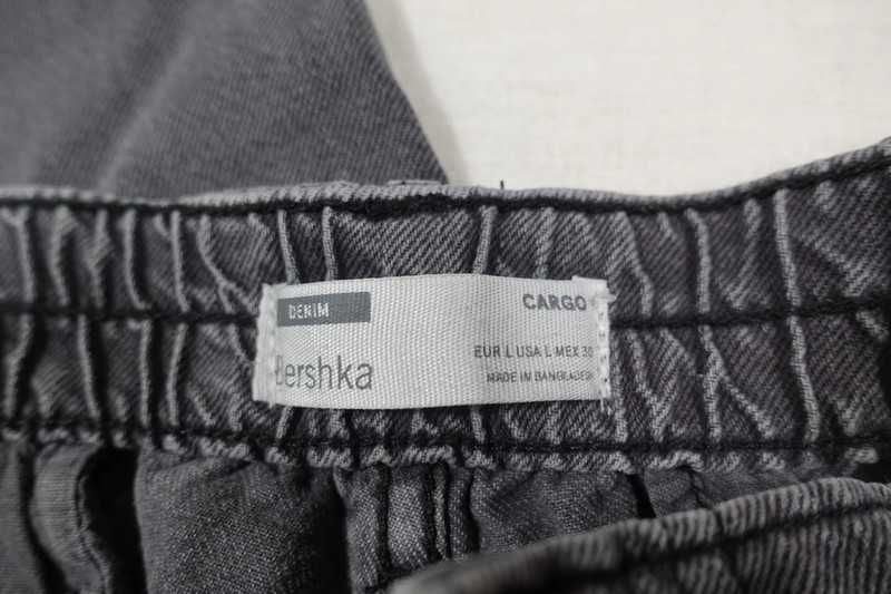 Bershka Spodnie Szare Opium Multi Cargo Baggy Wide L