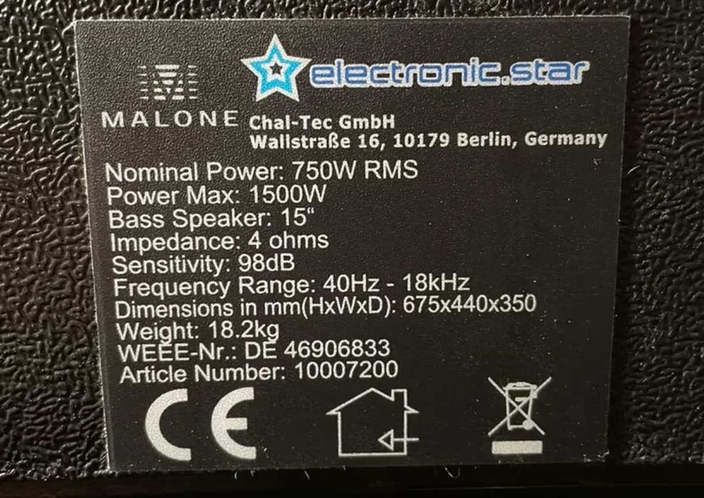Coluna Malone Ativa 15" 750W RMS (Imperdível)