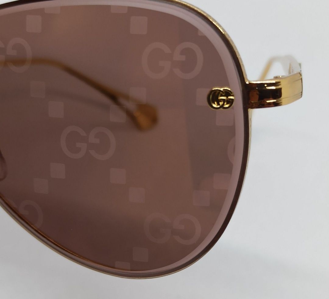 Gucci очки капли мужские темно серые и коричн с лого бренда на линзах