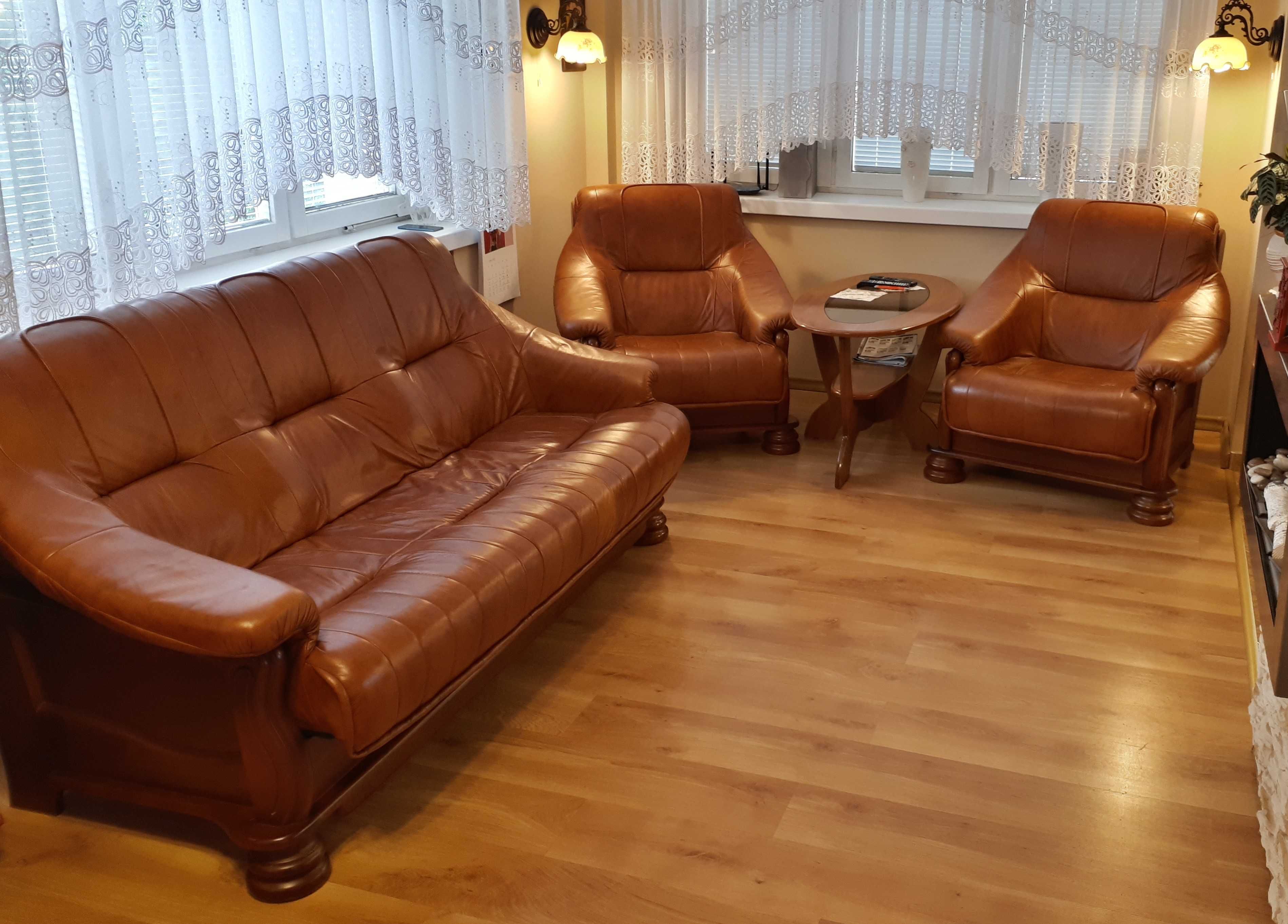 Komplet wypoczynkowy , skóra (sofa +2 fotele)
