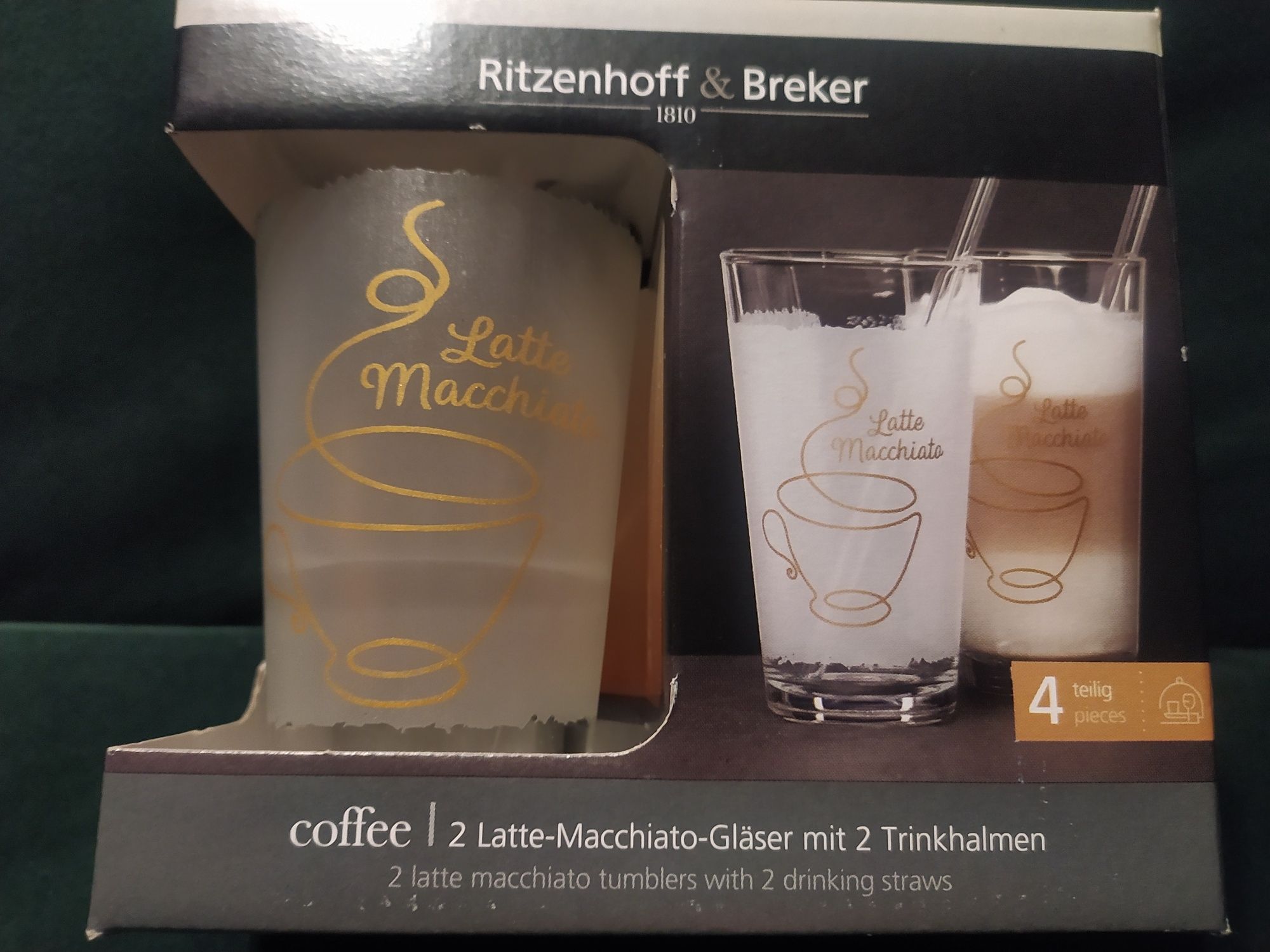 Dwie szklanki do latte 340 ml ze szklanymi słomkami