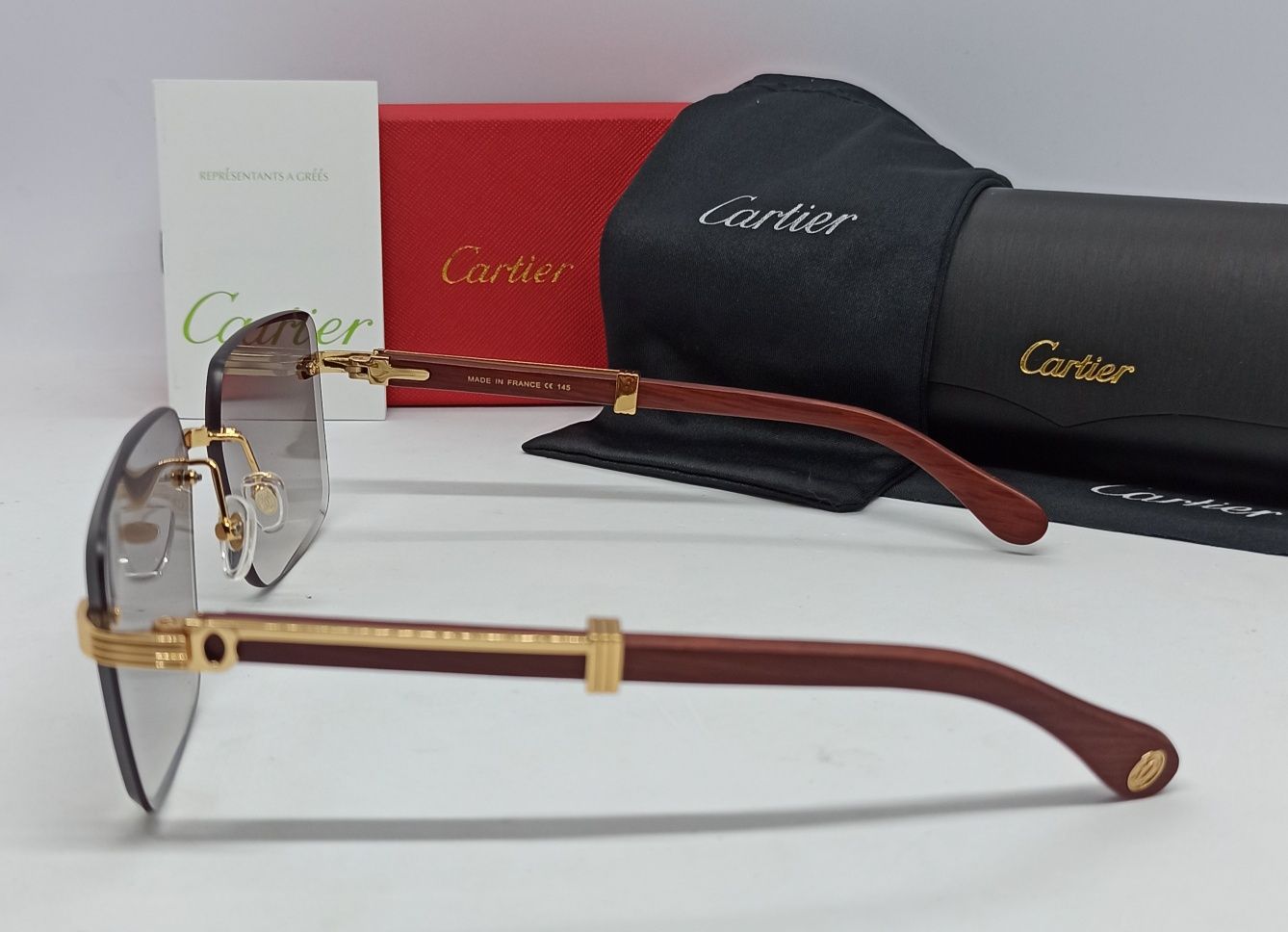Cartier очки мужские коричневый градиент с синим зеркальным напылением