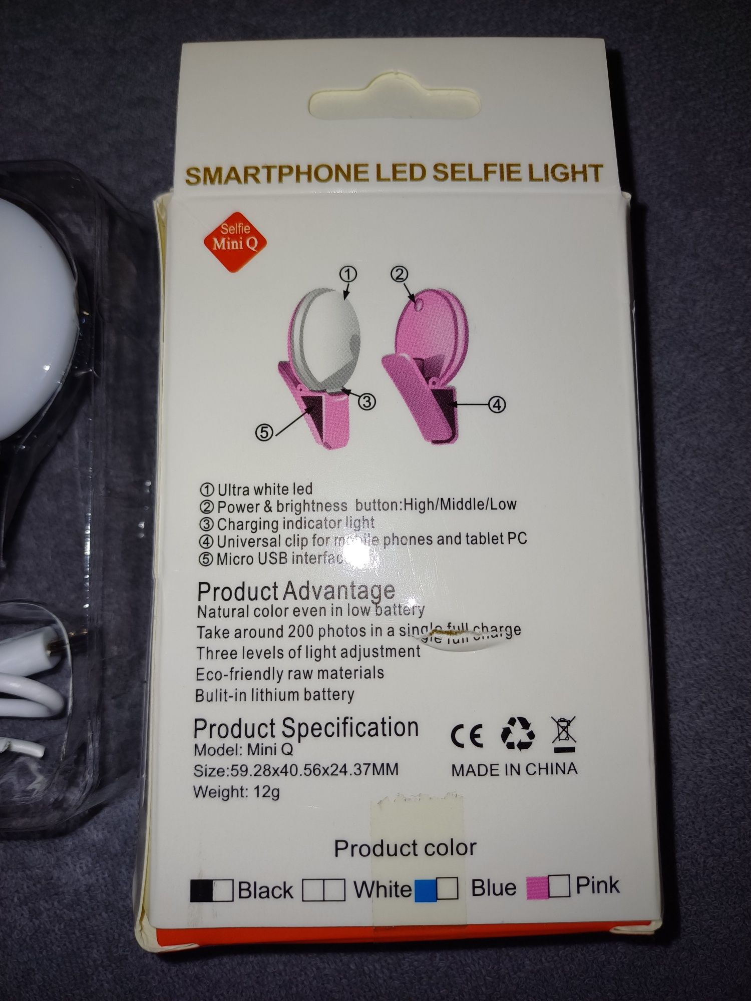 Mini lampka ledowa do selfie zakładana na telefon