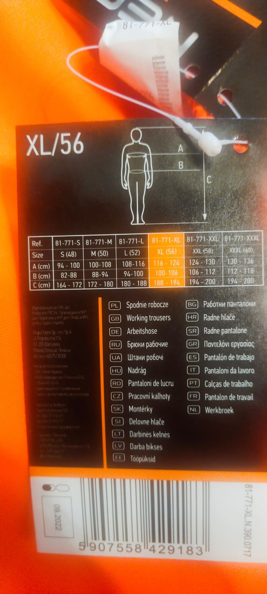 Spodnie robocze Neo Tools XL/56 DUŻE!