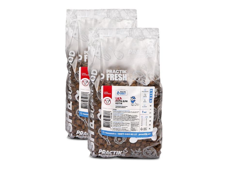 Їжа для котів «Свіжа телятина» PRACTIK DAILY 2 кг