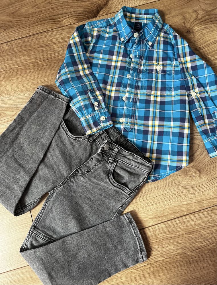 Spodnie jeansy i koszula elegancka dla chłopca r 110