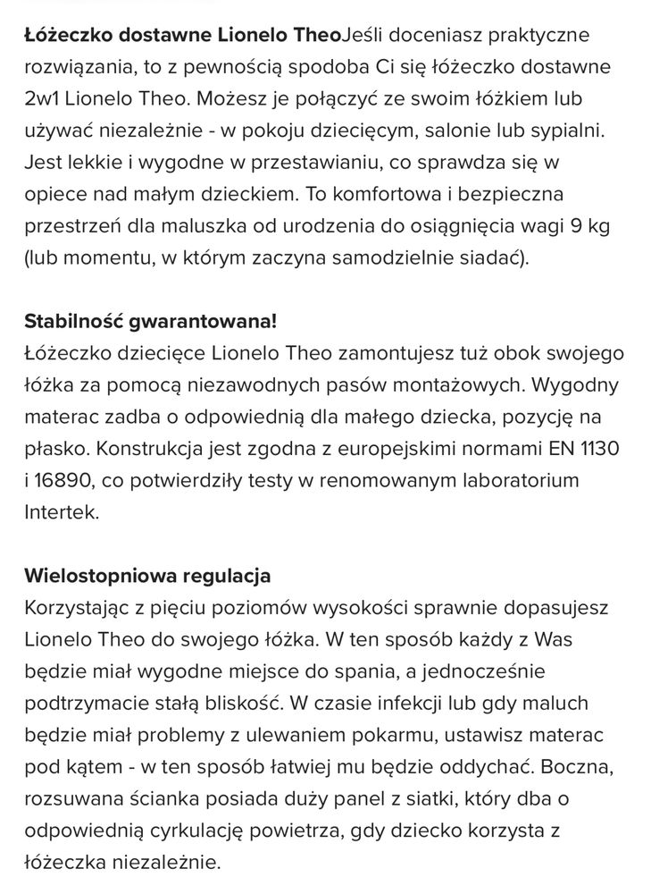 Łóżeczko dostawne Lionelo Theo