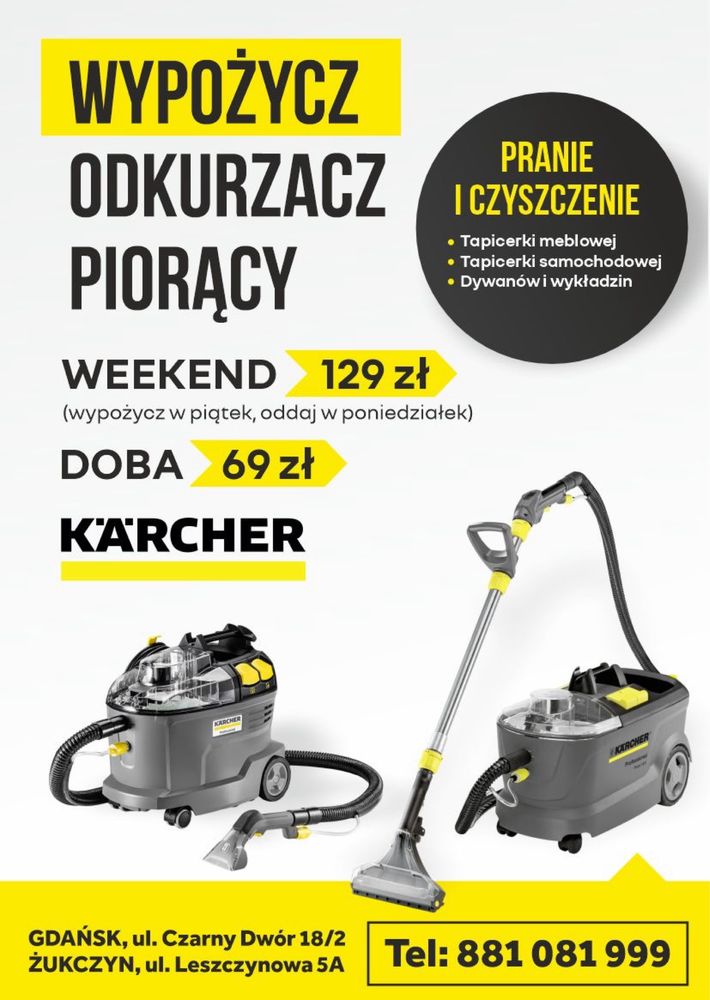 Wynajem odkurzacz piorący Karcher Proffesional Puzzi 8/1 z chemią-prać