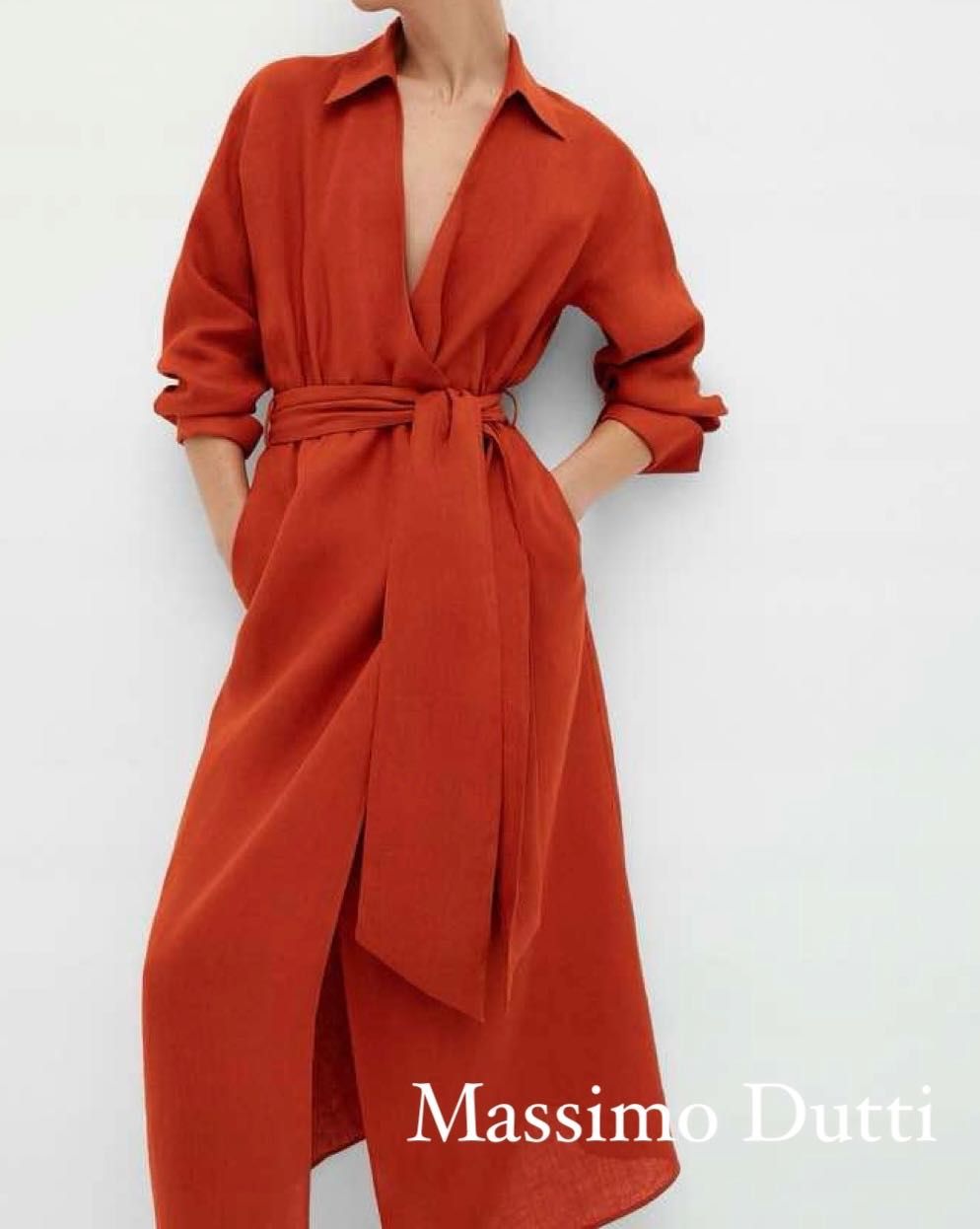 Massimo Dutti - lniana kopertowa sukienka z kieszeniami rozm. XS 34