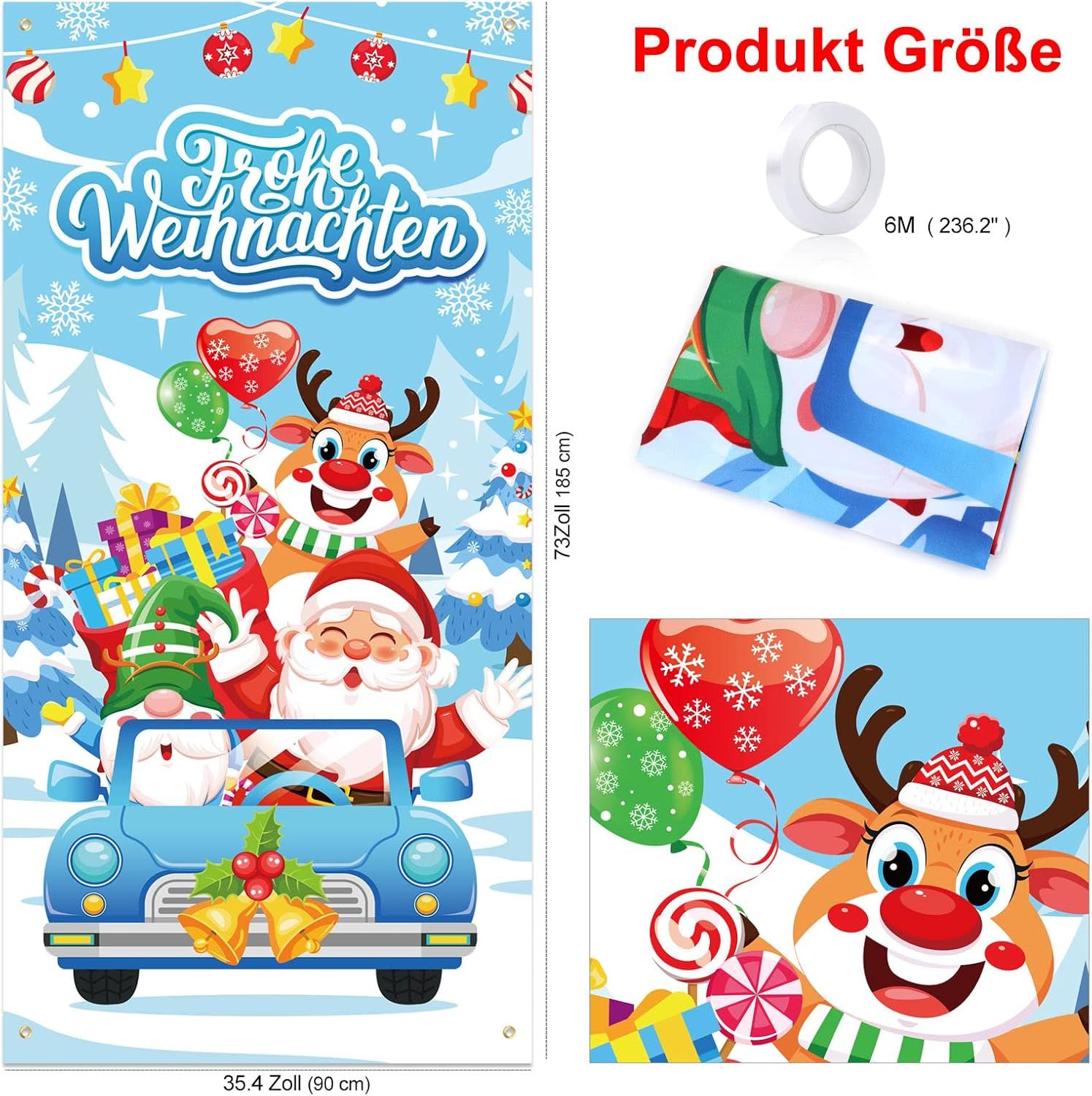 Baner Dekoracja Wisząca na Boże Narodzenie Niemieckie Napisy 185x90cm