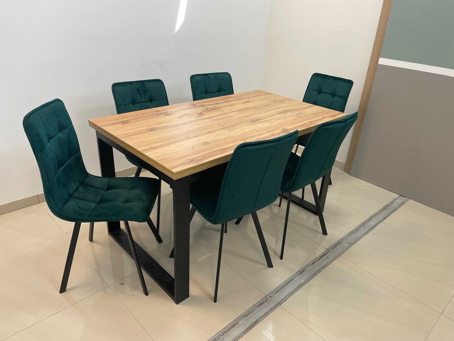 (617) Stół Iris rozkładany + 6 krzeseł, nowe, loft 2099 zł
