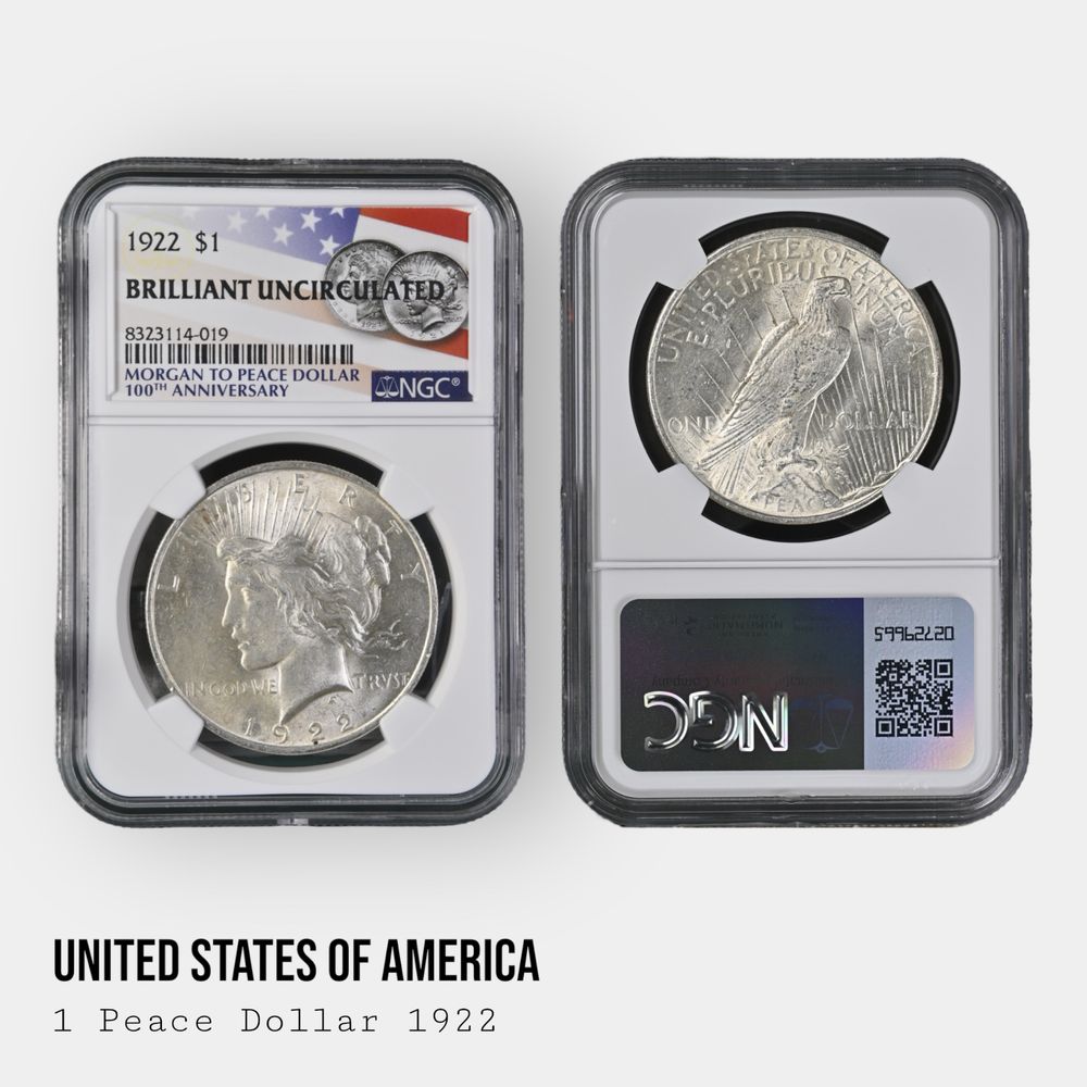 Срібна монета долар Мирний США $1 слаб NGC  UNC BU MS62 MS63 опт