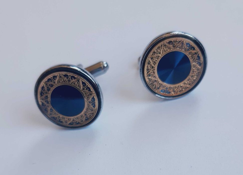 Spinki mankietowe do mankietów koszuli okrągłe niebieskie ślub wesele