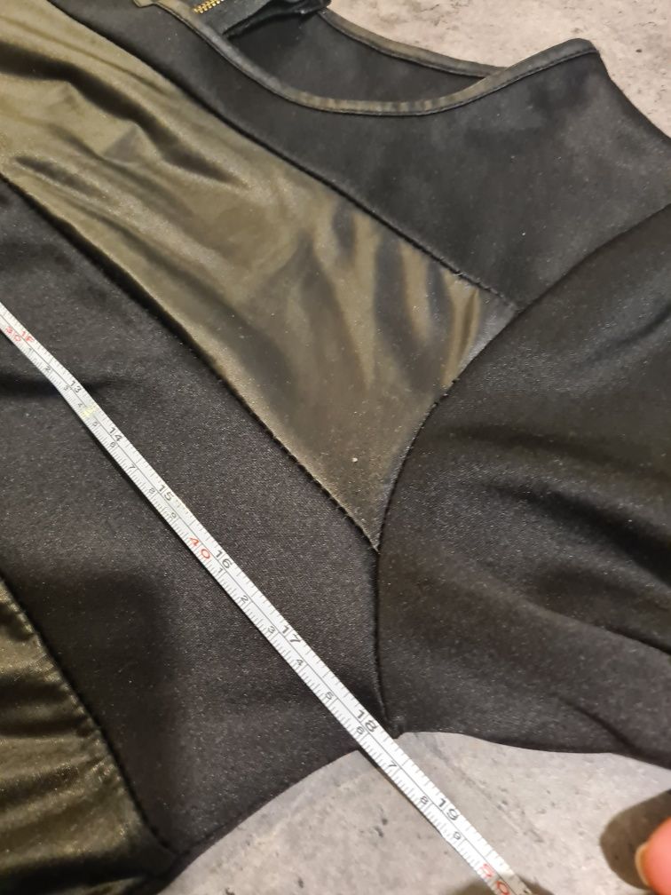 Tunika sukienka skórzane wstawki poliester elastyczna rękaw 3/4 38M L