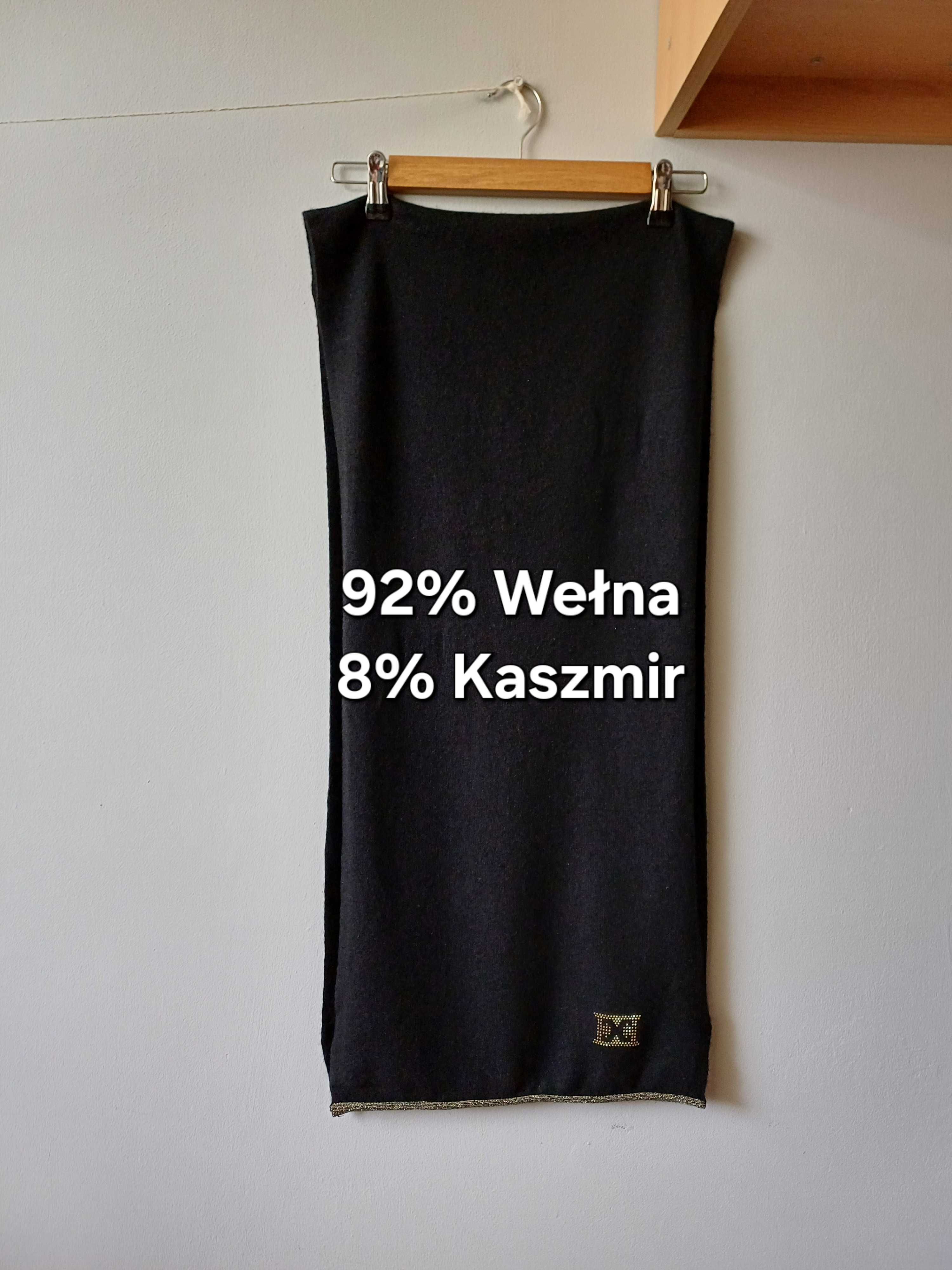 Escada czarny szal wełna kaszmir monogram