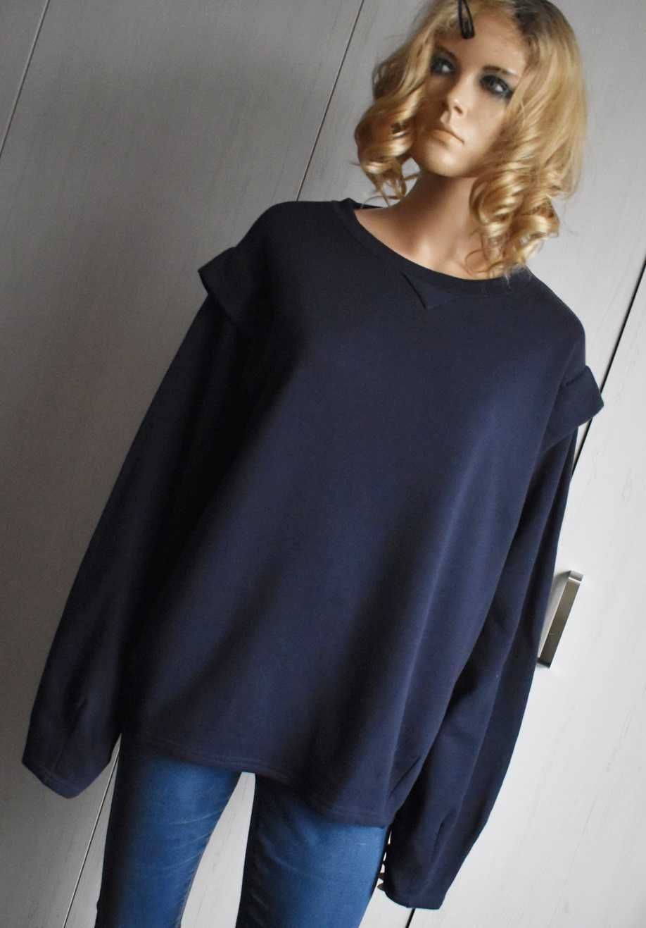 Bluza 4XL 5XL 48 bawełniana bufki prosta granatowa bawełna damska