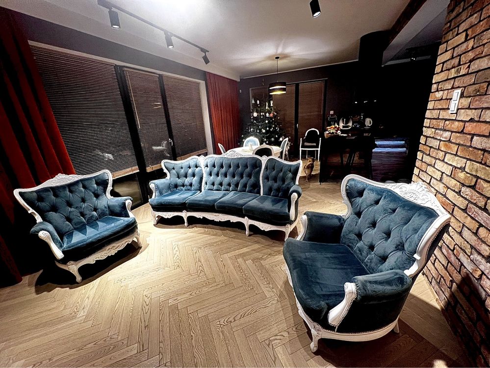 Komplet wypoczynkowy stylowy Ludwikowski sofa i dwa fotele