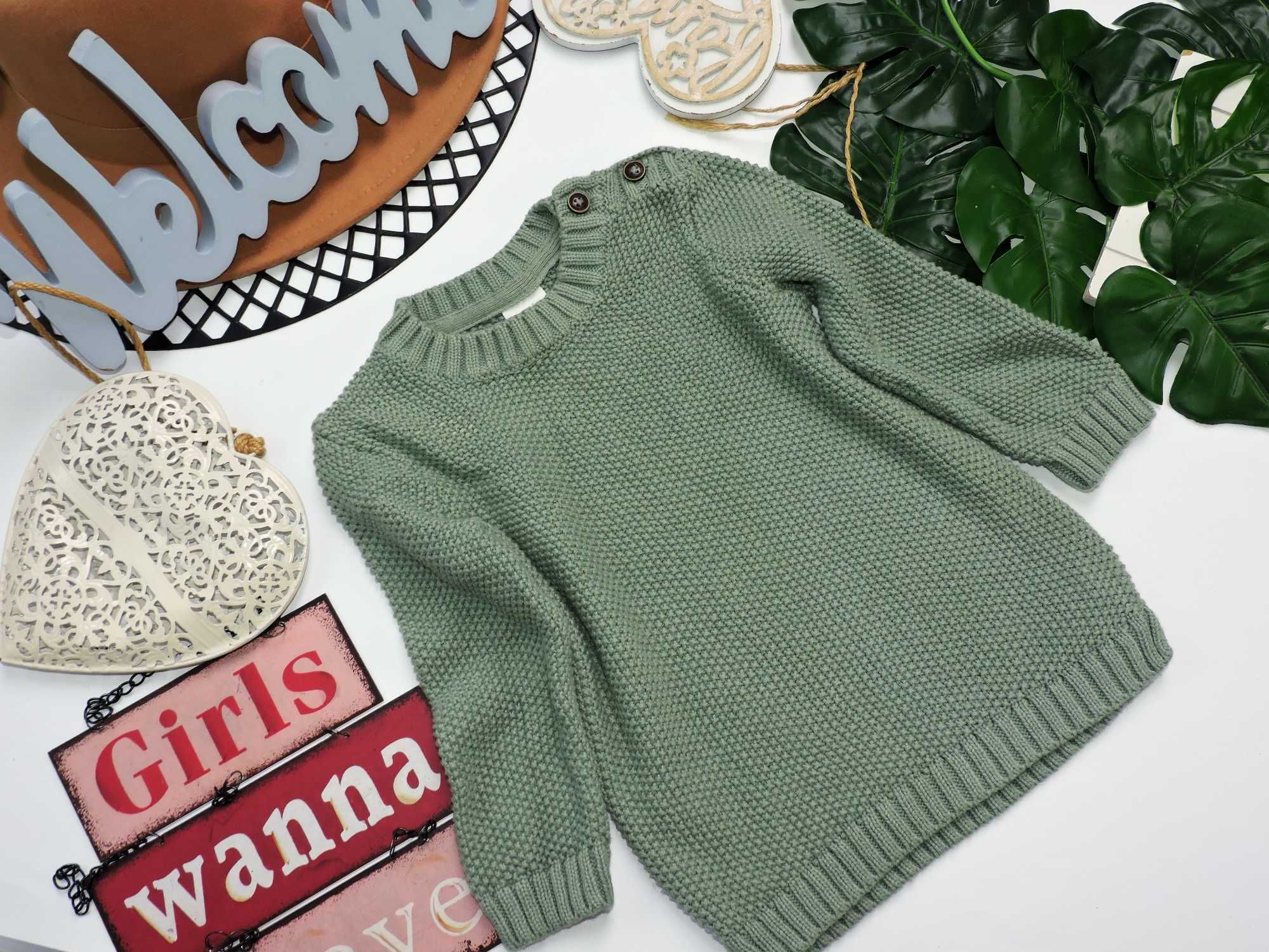 H&M - zielony sweterek knitwear , guziczki r 74