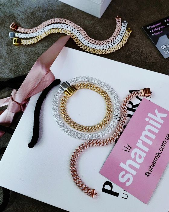 Браслет паве pave Пандора кубінське плетіння Pandora золото