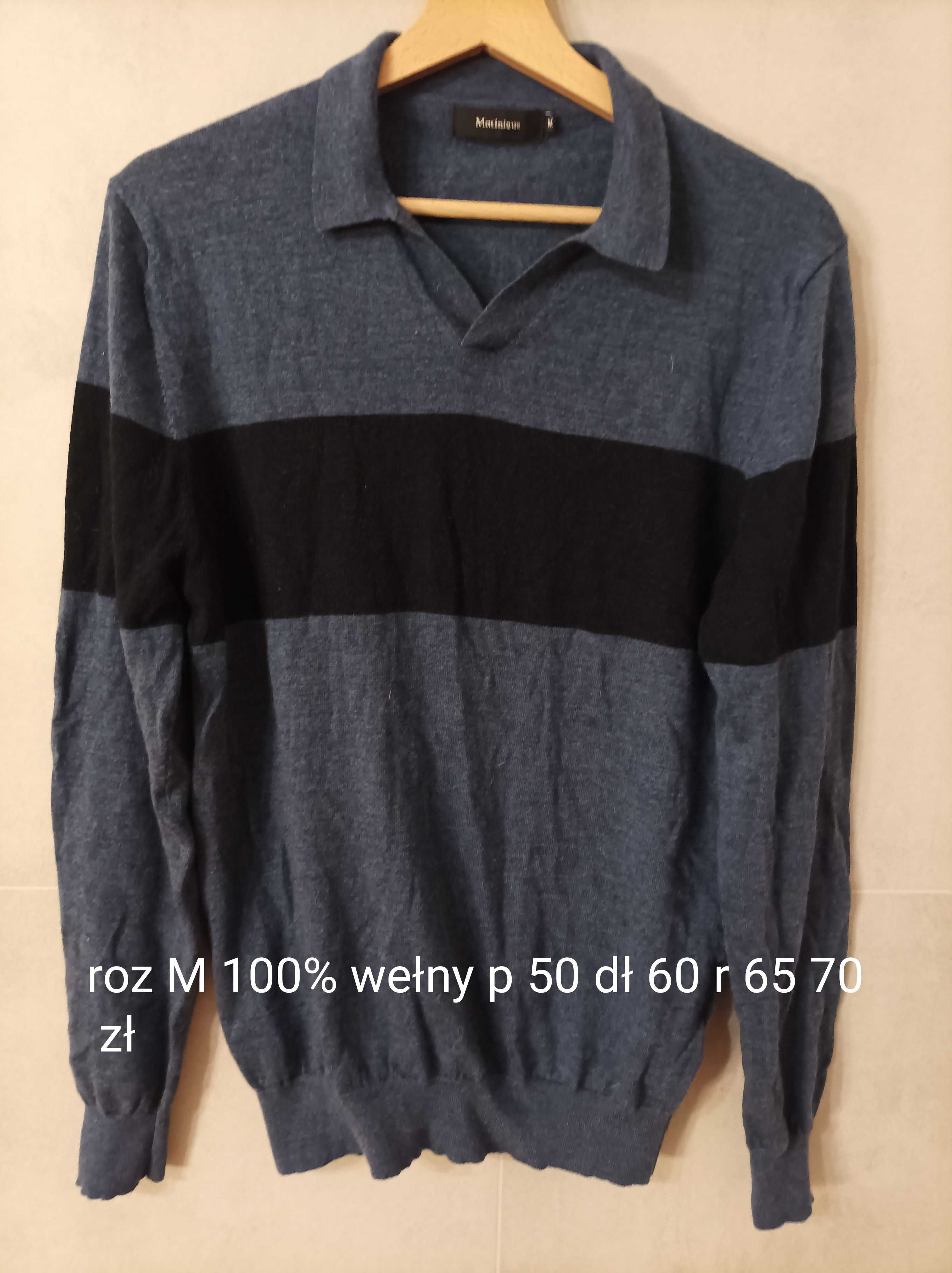 Sweter  męski z kołnierzem 100% merino