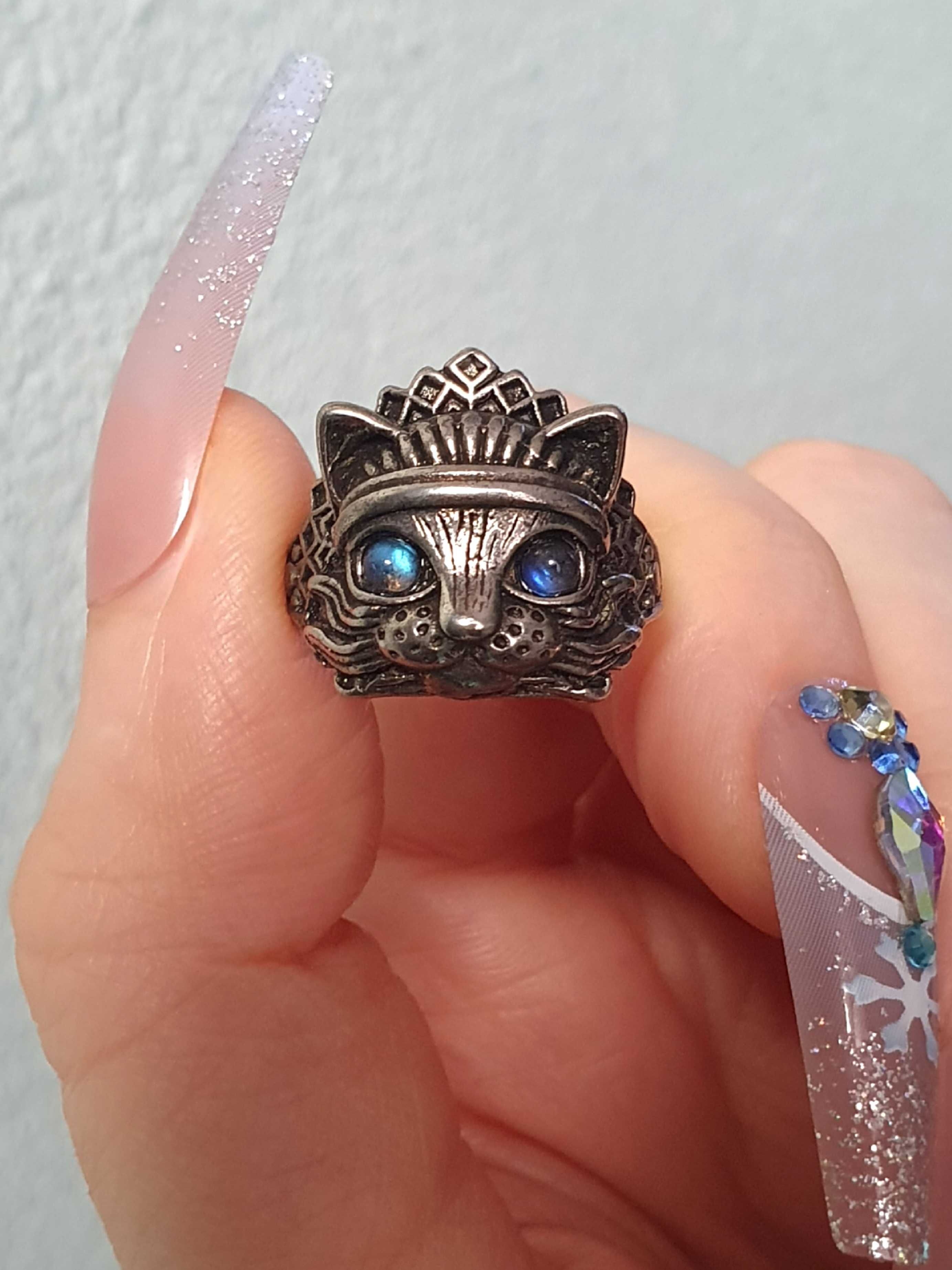 Anel gato com labradorita / labradorite azul (ajustável)