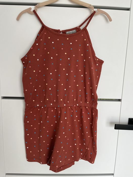 Dziewczęcy, letni kombinezon w kropki 158cm