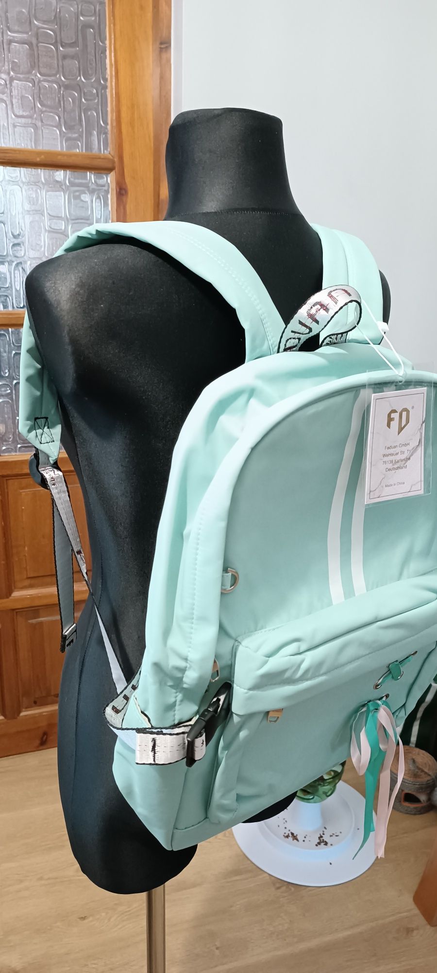 FANDARE plecak damski zielony duży + port USB +na Słuchawki z Metką