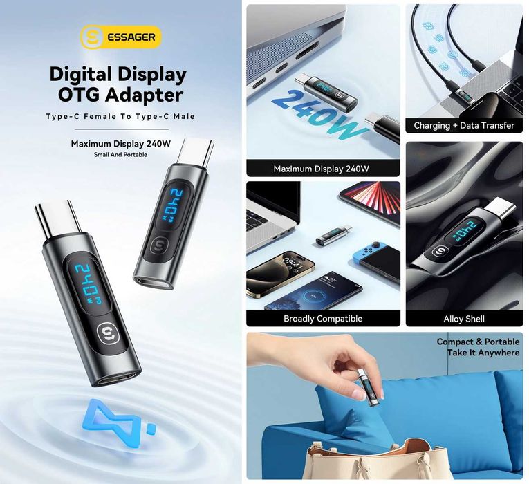 OTG-адаптери TOOCKI/ESSAGER, 20W/30W/60W/100W/240W, USB2.0/USB3.0