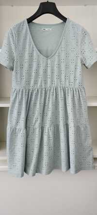 Haftowana sukienka z podszewką, miętowa, Sinsay, rozmiar L, 40 (UK 12)