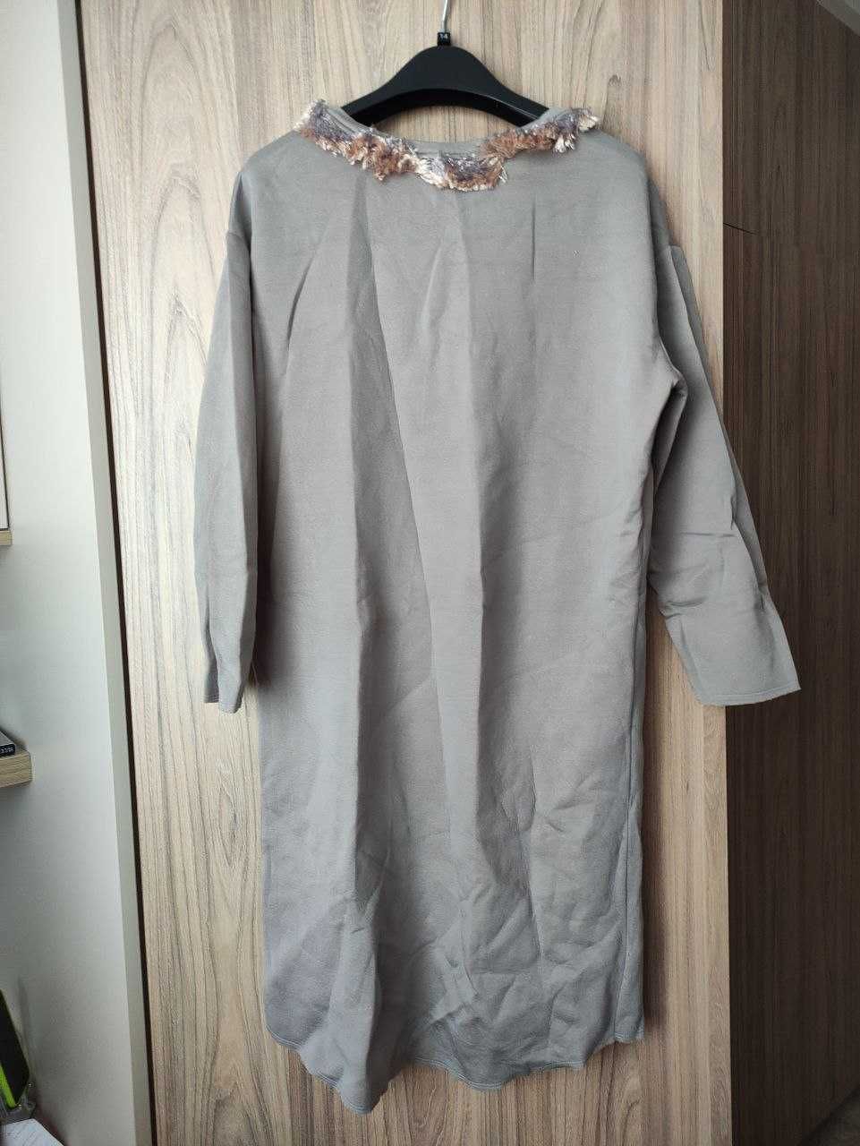 Sukienka Taranko prosta  rękaw 3/4 beżowa Modal rozmiar 36 S/M