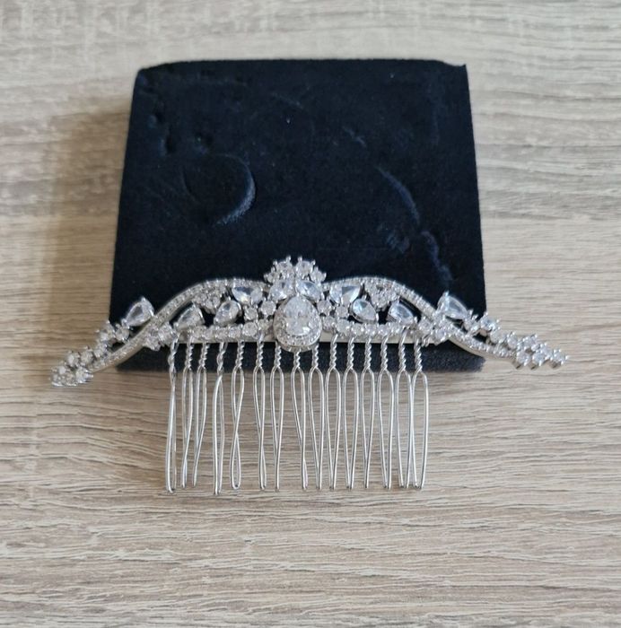 Grzebyk ślubny! Ozdoba do włosów! Novia Blanca! Srebro! Cyrkonie!