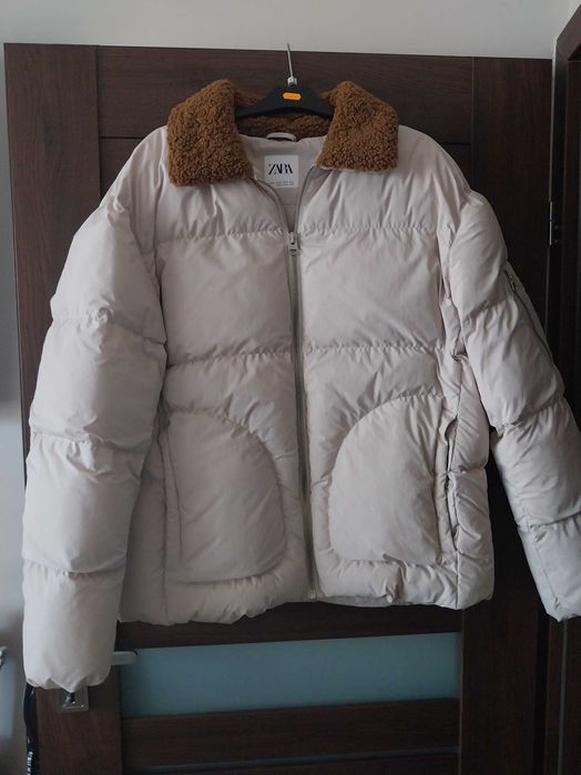 Kurtka pikowana zara męska nowa zimowa biel beż kożuszek