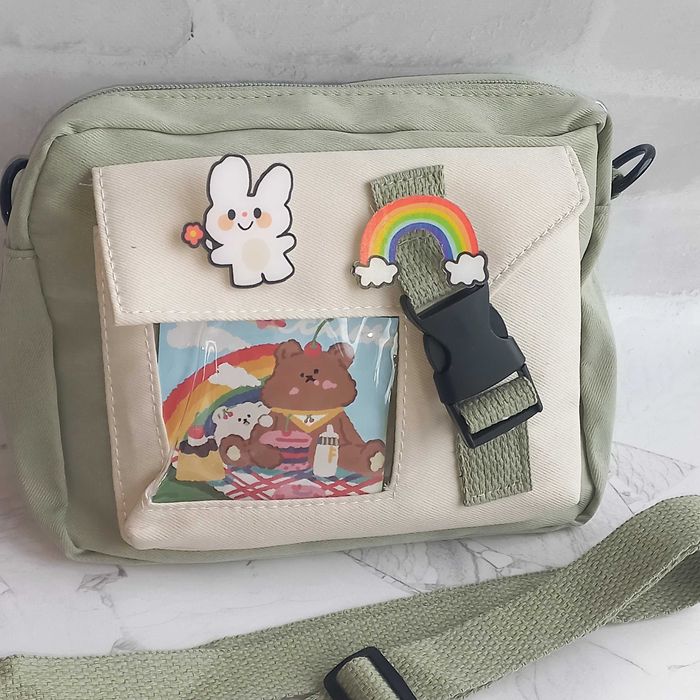 Сумка зі значками, аніме стиль Kawaii Y2K зелена, чорна, блакитна, беж