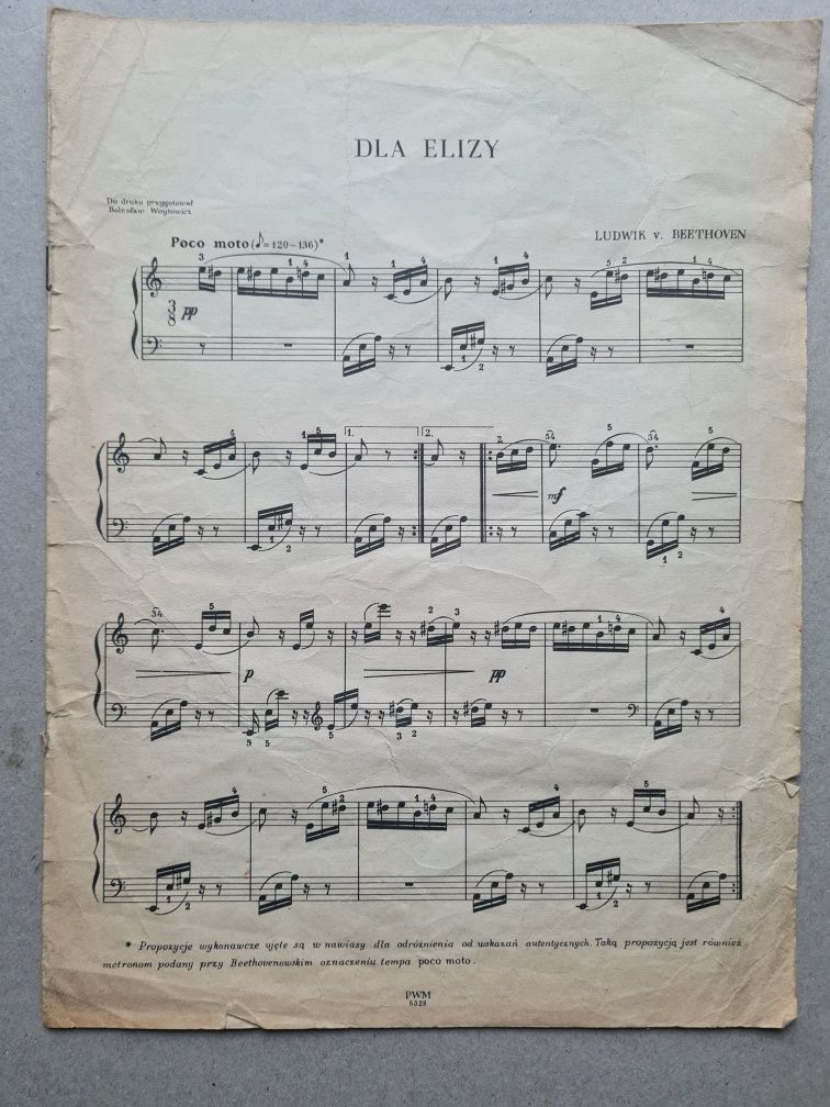 Nuty jeden utwór Dla Elizy Ludwig van Beethoven