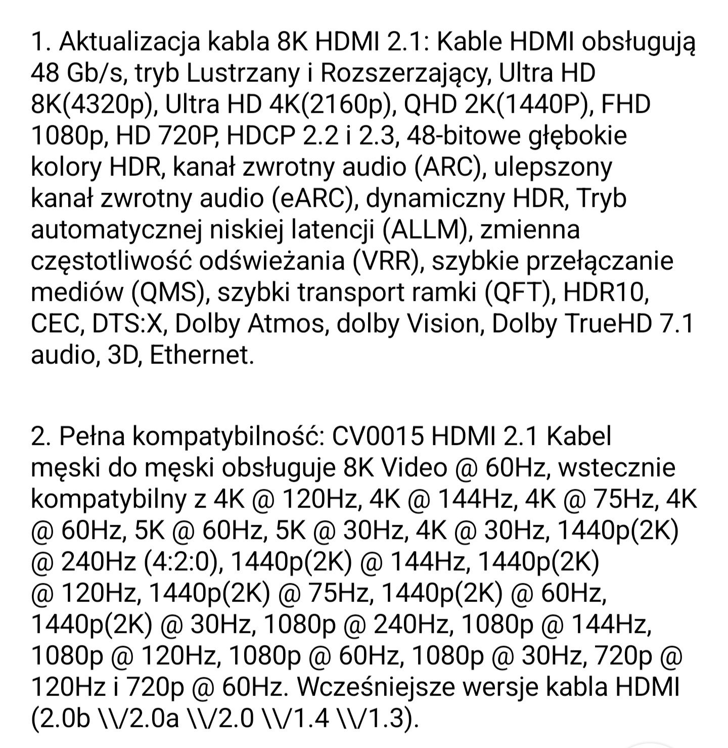 Kabel HDMI 2.1 8K 2m 60Hz 4K 120Hz Ultra High Speed