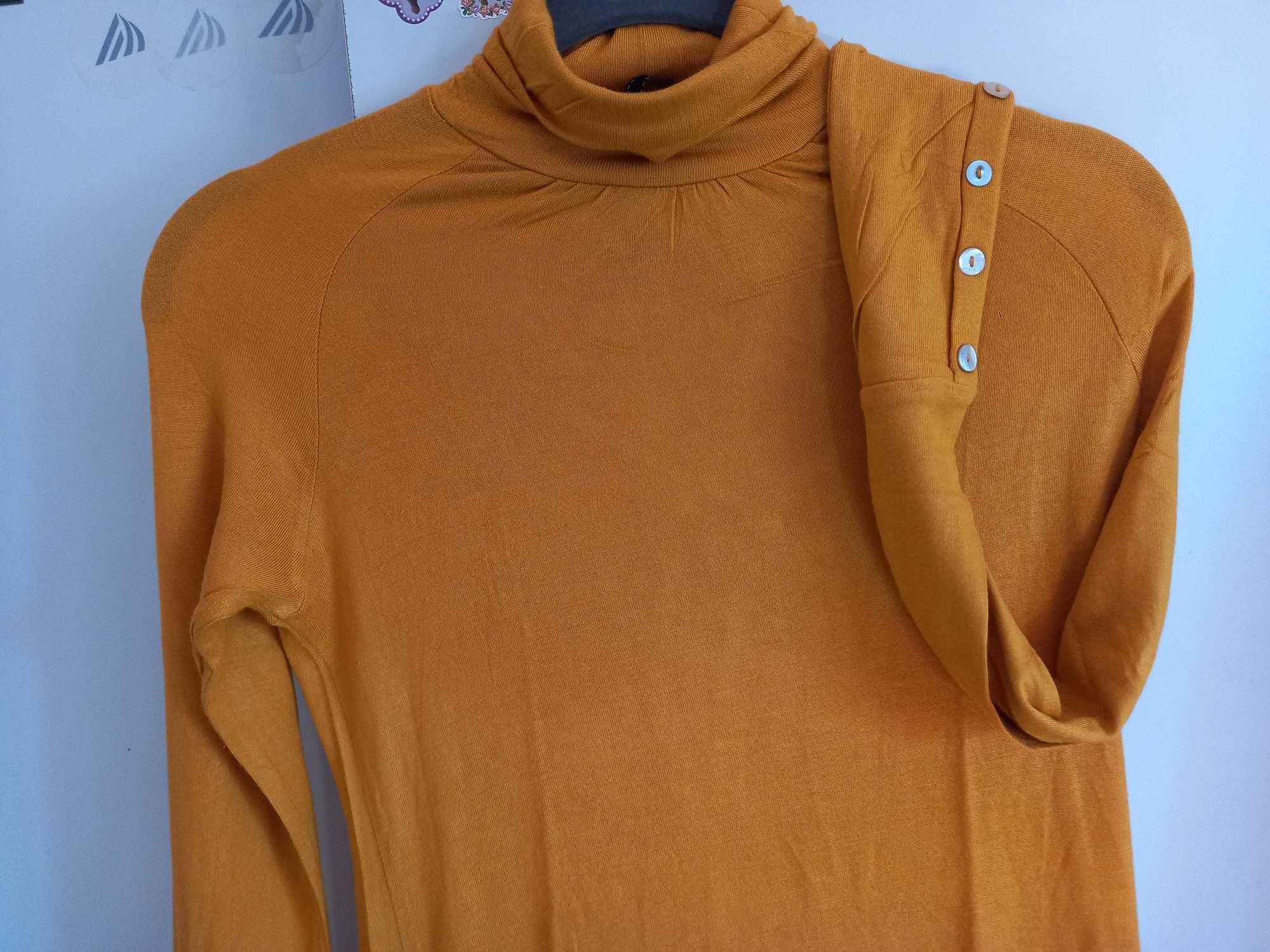 Camisola de gola alta amarela, malha fina - S - Stradivarius