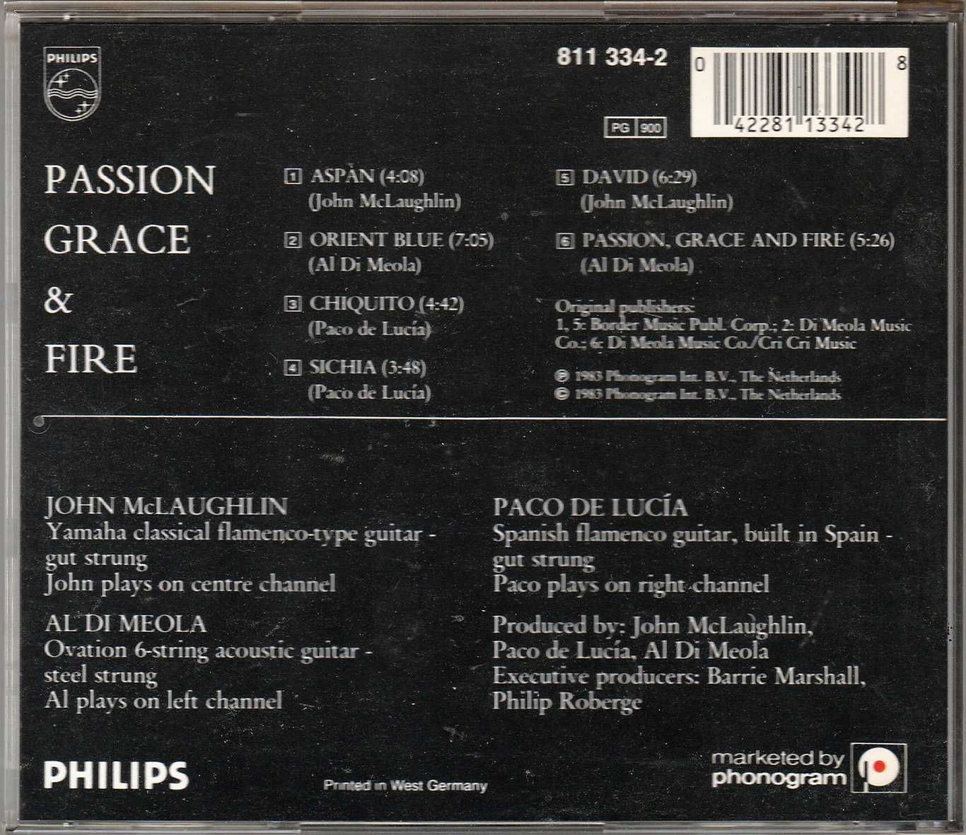 CD Al Di Meola/John McLaughlin/Paco De Lucia - Passion, Grace & Fire