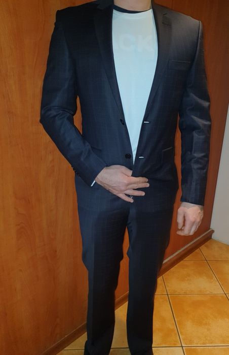 Włoski męski garnitur Simoni brązowy z odcieniem fioletu wełna 184/90/