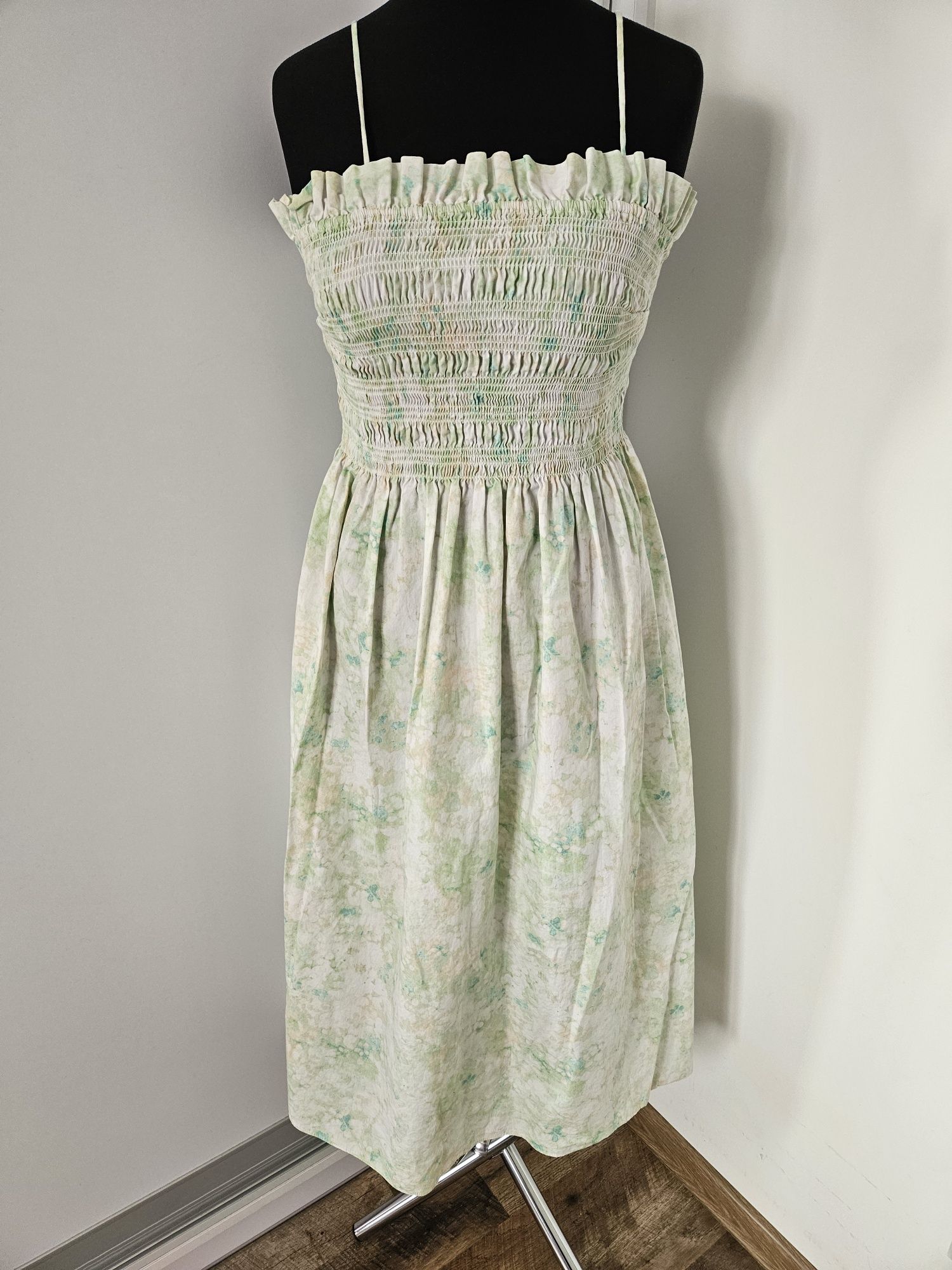 Suknia sukienka na lato letnia midi długa H&M M  pastelowa seledynowa