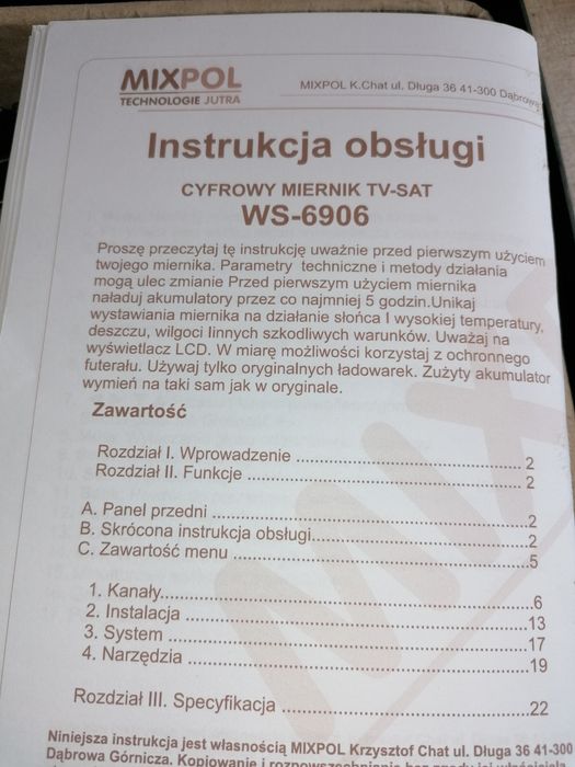 Przyrząd do ustawień Satelit-Miernik TV-Sat WS-6906