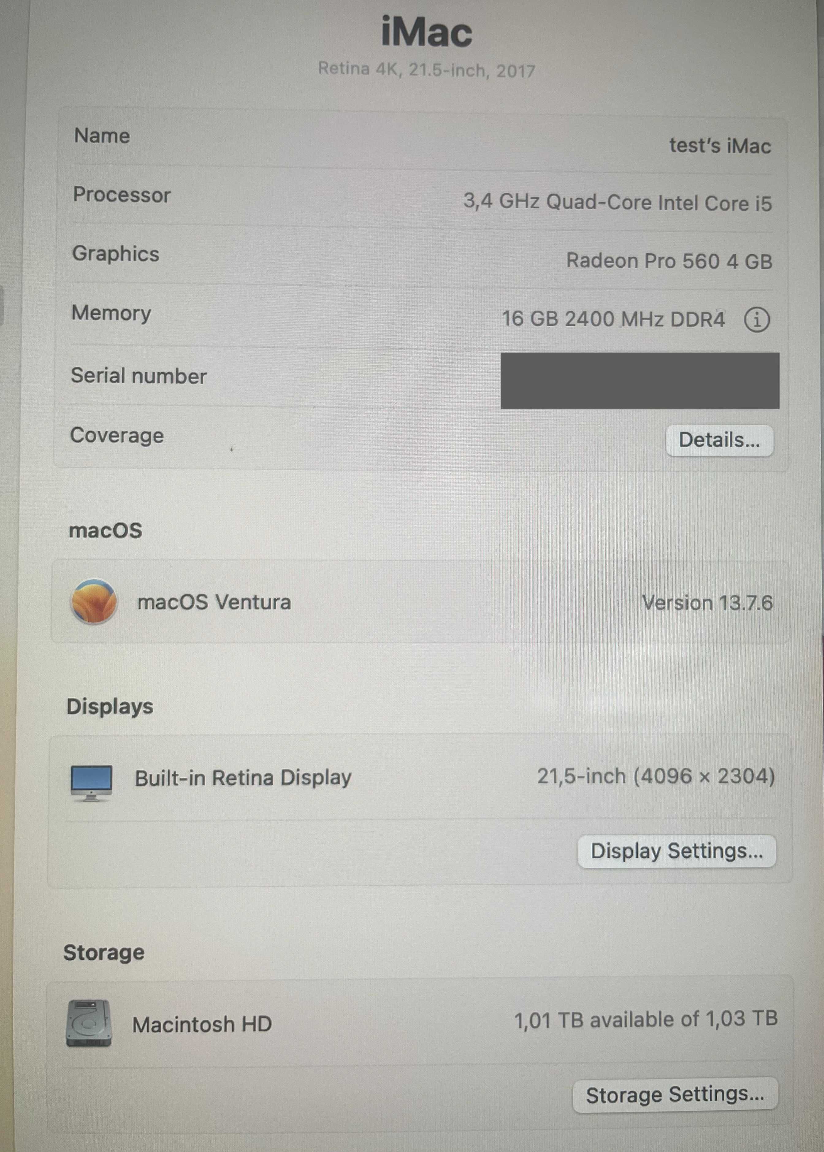 Моноблок/компьютер Apple Imac 21,5 4К (i5/16/rx560 4gb/1 TB  Fusion