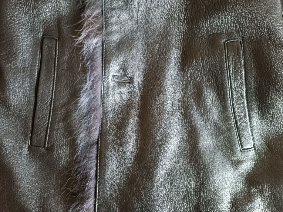 Чоловіча шкіряна дублянка,куртка зимова з хутром єнота на зріст до 175