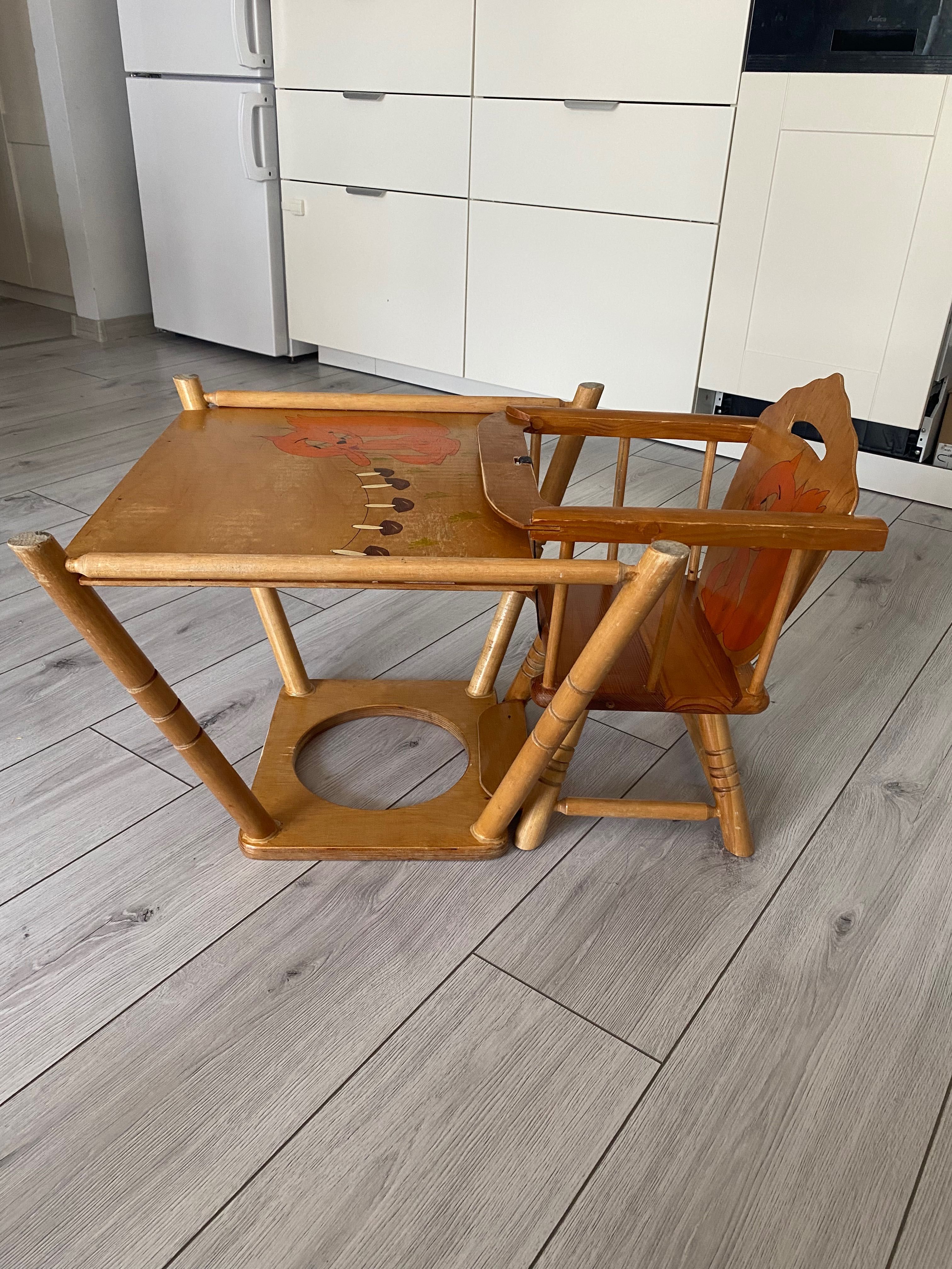 Drewniane krzesełko do karmienia 2w1