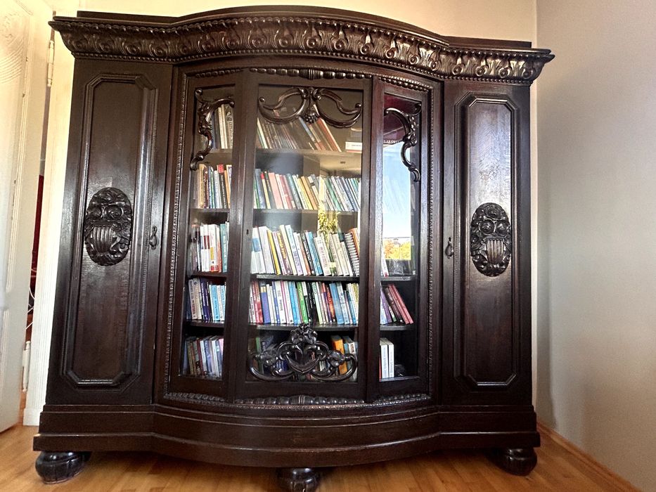 Biblioteka i biurko (zestaw) - antyki z duszą, lite drewno, rzeźbienia