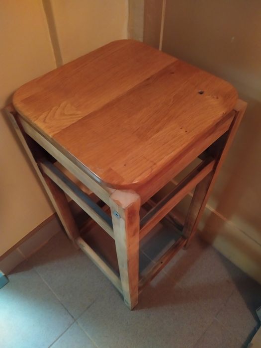 Dębowy Rustykalny Taboret Stołek Drewniany Lite Drewno