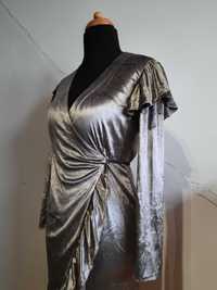 Designerska srebrna aksamitna sukienka