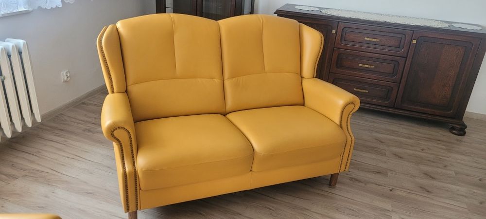 Zestaw wypoczynkowy skóra naturalna  stan idealny 3,2,1,1 leniuch tele