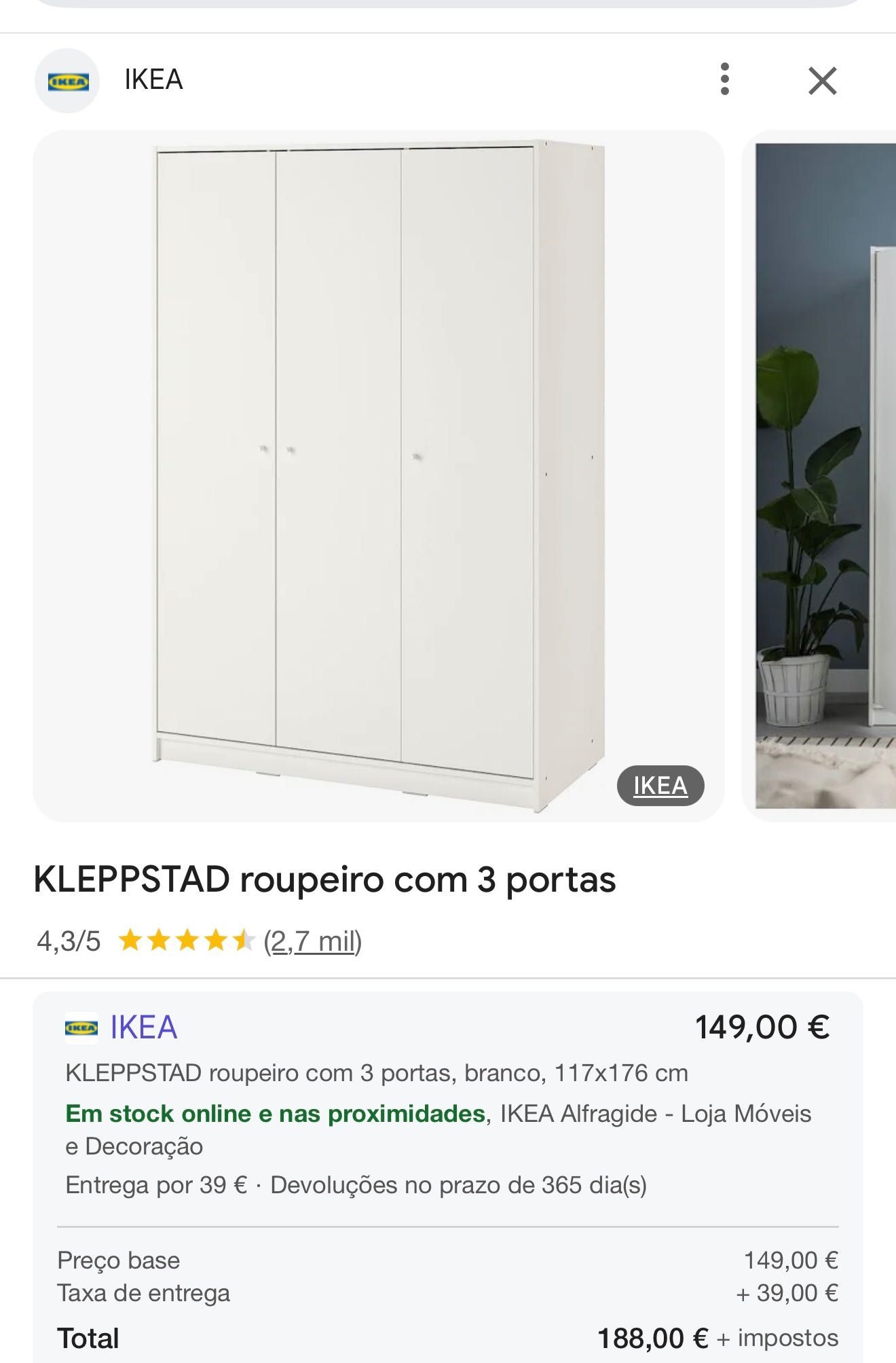 Roupeiro Ikea branco 3 portas